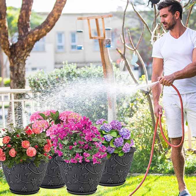 4 Pack 10 Inch Plant Pot for Outdoor Indoor, Plastic Flower Pots - Image 7