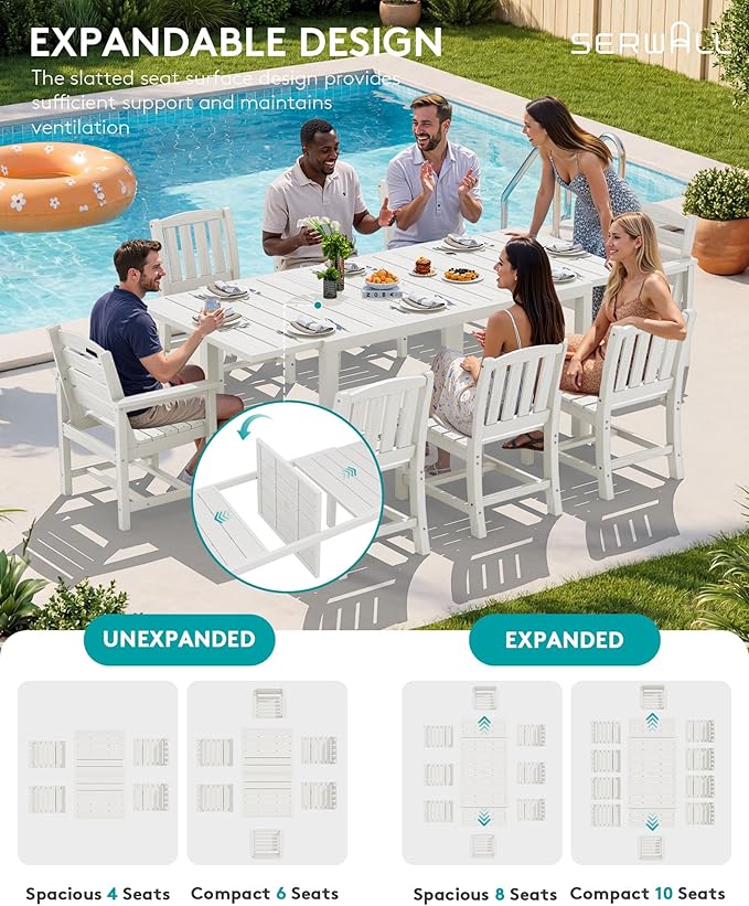 SERWALL 7-Piece Outdoor Dining Set, All Weather HDPE Outdoor Furniture Set - Image 5
