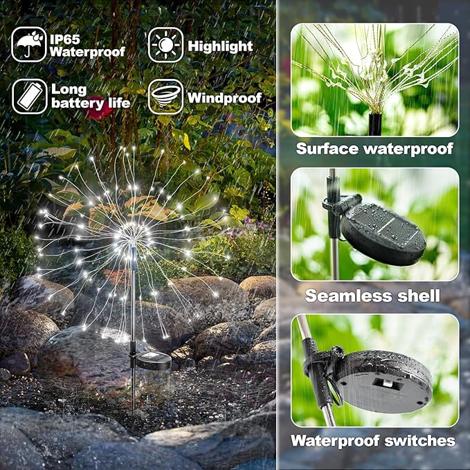 Anordsem Solar Fireworks Lights Outdoor: Garden Light Waterproof - Image 5