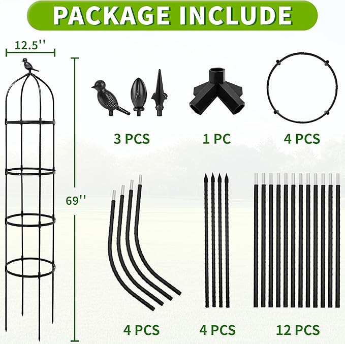6FT Garden Obelisk Trellis for Climbing Plants, Adjustable 4-Tier Metal Plant - Image 2