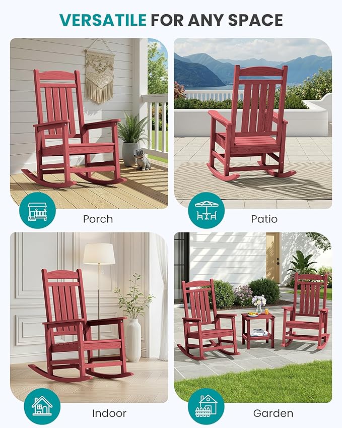 SERWALL Oversized Outdoor Rocking Chair, All-Weather Patio Rocking Chair - Image 9