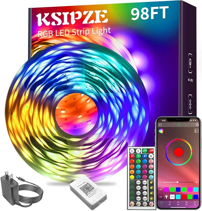 KSIPZE 98ft Led Strip Lights RGB Music Sync Color Changing Bluetooth Led Lights by KSIPZE