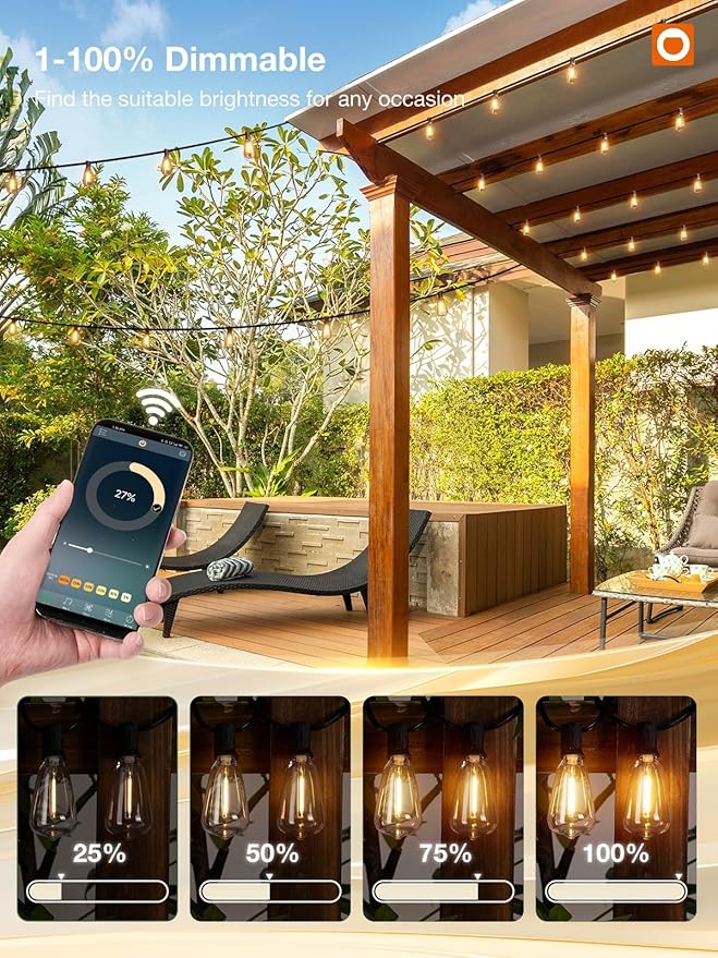 addlon 96FT Smart Outdoor String Lights, Dimmable Patio Lights - Image 2