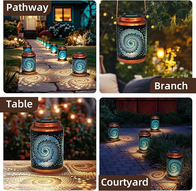4 Pack Solar Lanterns Outdoor Hanging Metal Waterproof LED Lantern - Image 5