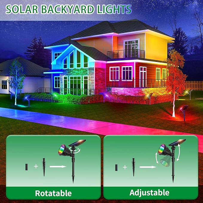 JSOT 4 Pack Halloween Solar Spot Lights Outdoor- RGB Solar Lights Outdoor - Image 5