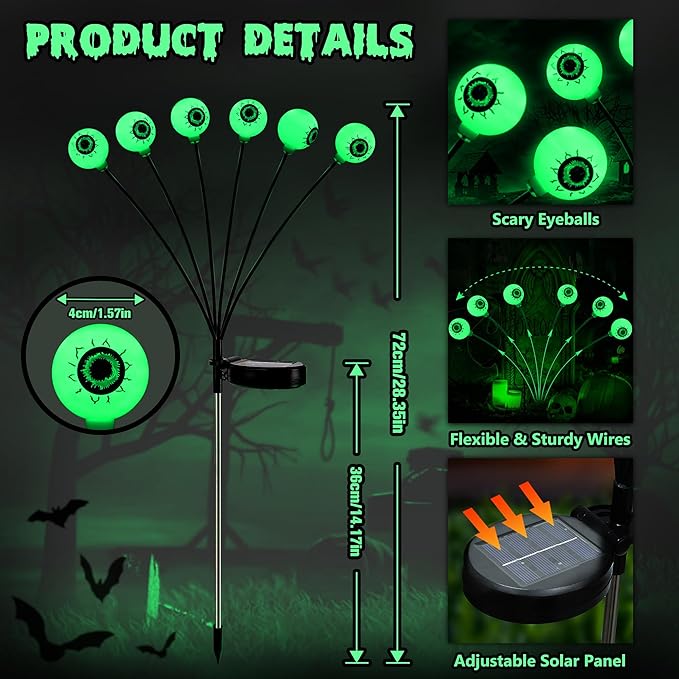 BrizLabs 6 Pack 36 LED Halloween Solar Eyeball Lights, 2 Modes Outdoor - Image 4