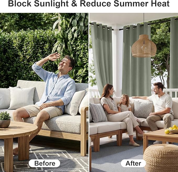 RYB HOME Outdoor Curtains for Patio Waterproof Block Sunlight Thermal Insulated - Image 2