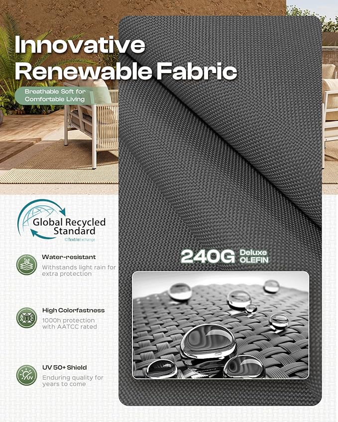 Aluminum Outdoor Patio Couch, 3 Seats HDPE Rope Patio Sofa - Image 5