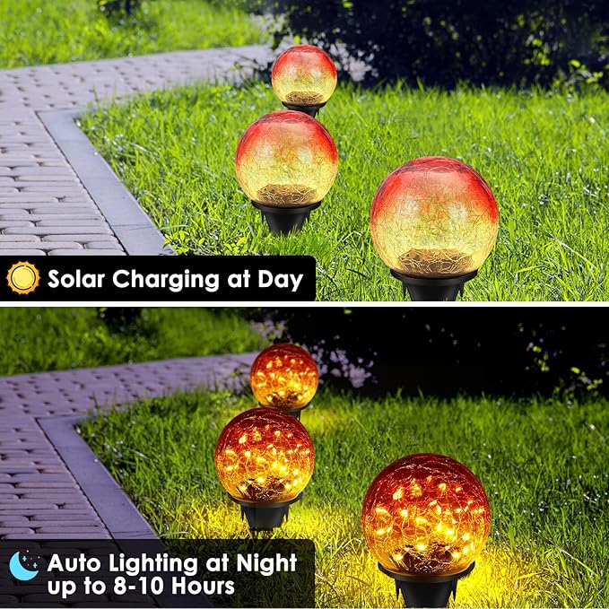 2 Pack Garden Solar Lights Outdoor Decorative, 60 LED Gradient red Cracked - Image 5