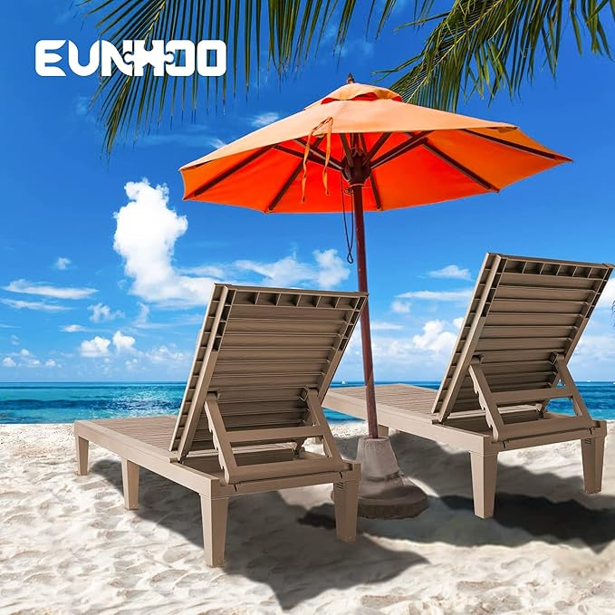 Outdoor Chaise Lounge Set of 2, Adjustable Pool Lounge Chair - Image 6