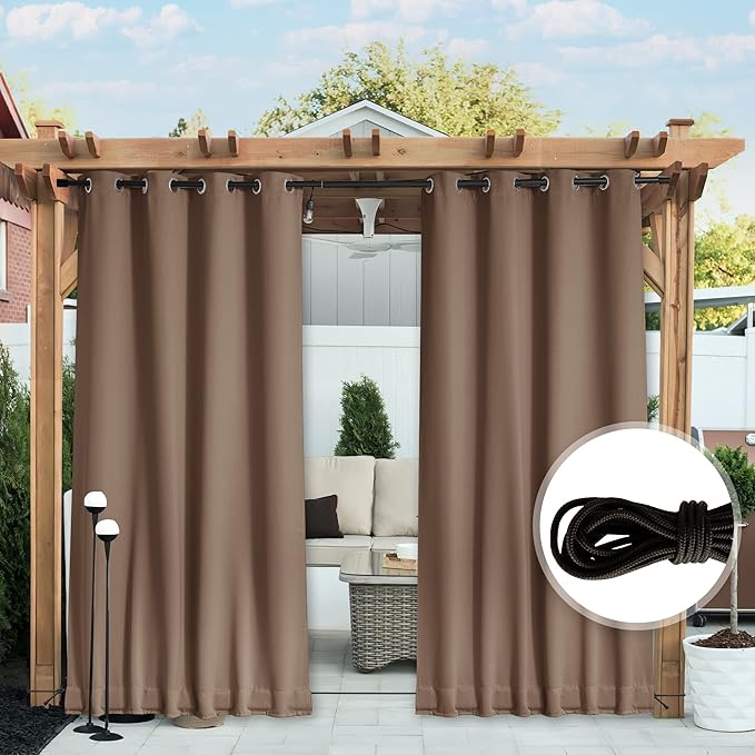 NICETOWN 2 Panels Weighted Blackout Curtains Patio Waterproof Outdoor Curtains - Image 9