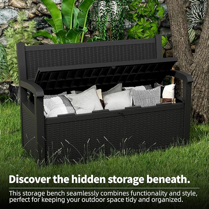 EasyUp 80 Gallon Outdoor Storage Bench Lockable Deck Box Outdoor Storage Box - Image 5