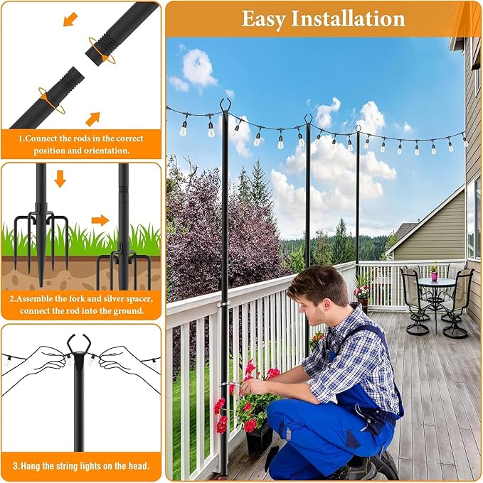 6 Pack String Light Poles, 10 Ft Light Poles - Image 5
