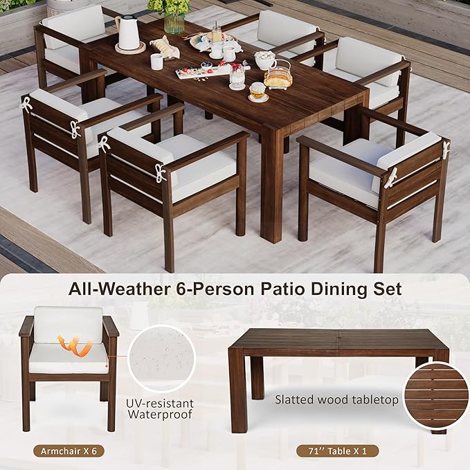 Merax 7-Piece Patio Dining Table Set, Outdoor Furniture Set - Image 3