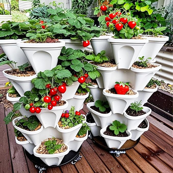 7 Tiered Strawberry Planters 3 Pack, Vertical Stackable Planter, Herb Stacking - Image 8