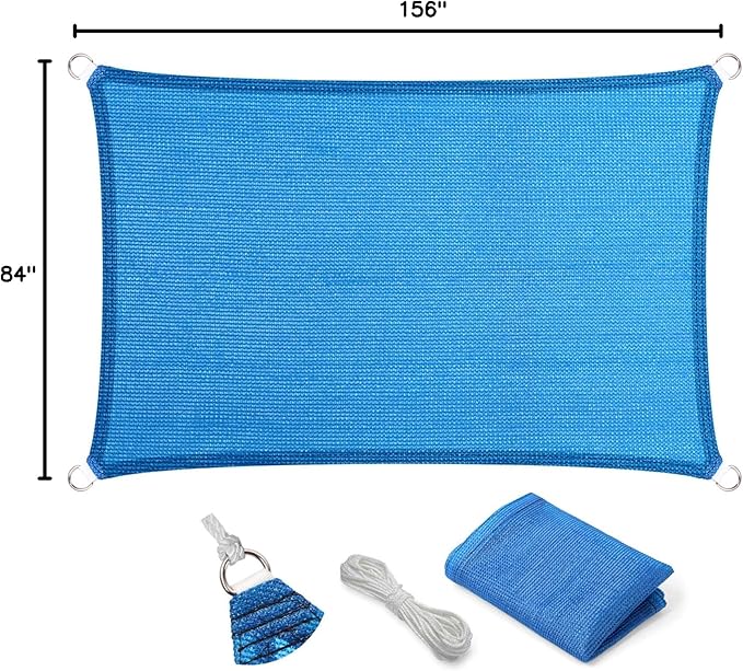 Eden's Decor Straight Flat-Edged Sun Shade Sail Rectangular 7' x 13' Blue - Image 9