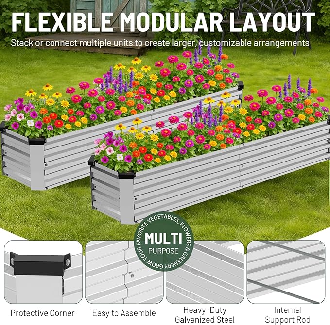2 Pack 8x2x1FT Galvanized Metal Raised Garden Bed Kit - Image 2