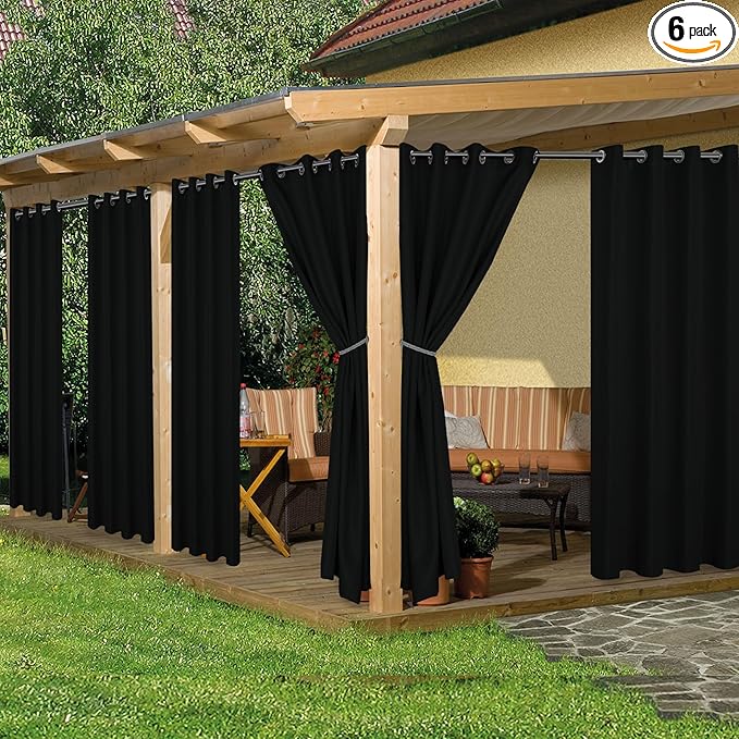 HolidayIdeas Outdoor Curtains for Patio Waterproof, 6 Panels by HolidayIdeas