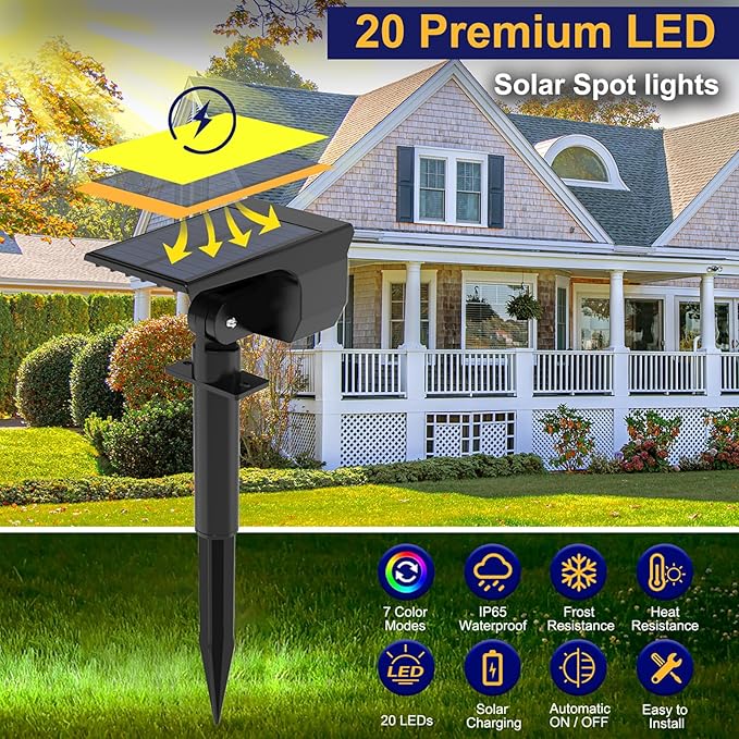 nipify 2 Pack Solar Spot Lights Outdoor Color Changing, 7 Modes Halloween RGB - Image 5