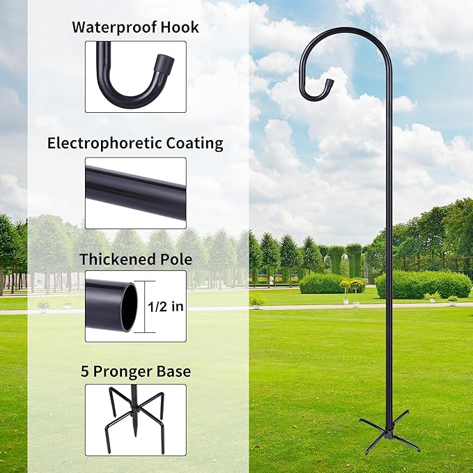 Ottsuls Bird Feeder Pole, 45 INCH Heavy Duty Shepherds Hooks - Image 4