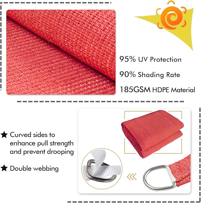 KANAGAWA Sun Shade Sail 12'x12'x12' Scarlet Triangle UV Block Canopy Awning - Image 3