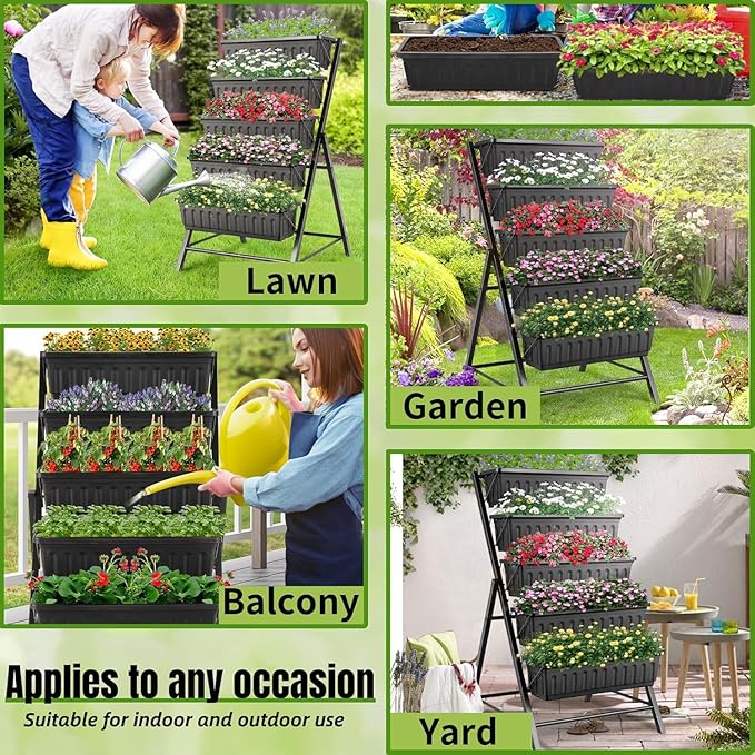Homdox 2 Pack Vertical Garden Bed, 5 Tiers Raised Garden Planter, 25.6 * 26 * - Image 6
