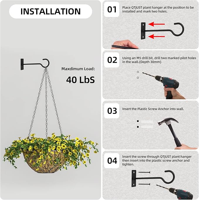 Ceiling Hooks for Hanging Plants 4pack 2.5inch Wall Mount Plant Hooks Meatl - Image 7