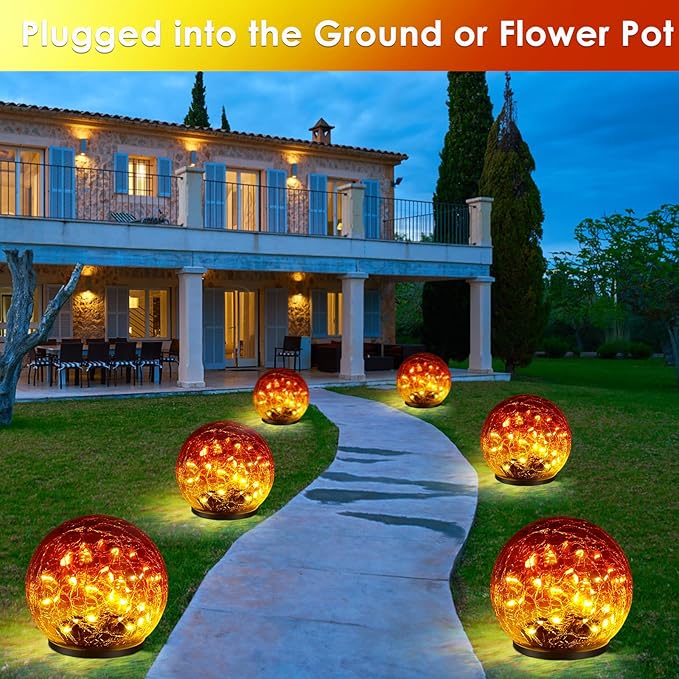 2 Pack Garden Solar Lights Outdoor Decorative, 60 LED Gradient red Cracked - Image 2