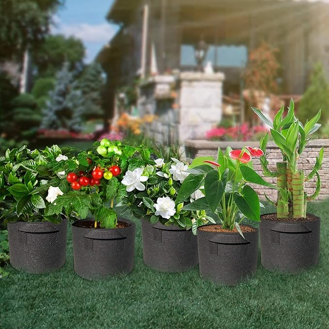 5 Pack 3 Gallon Grow Bags with Handles Garden Vegetable Flower Grow Bags - Image 2