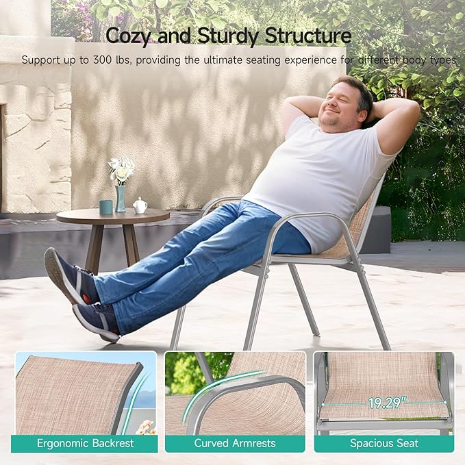 Patio Chairs Sset of 4, Easily Set Up Stackable Outdoor Dining Chairs - Image 7
