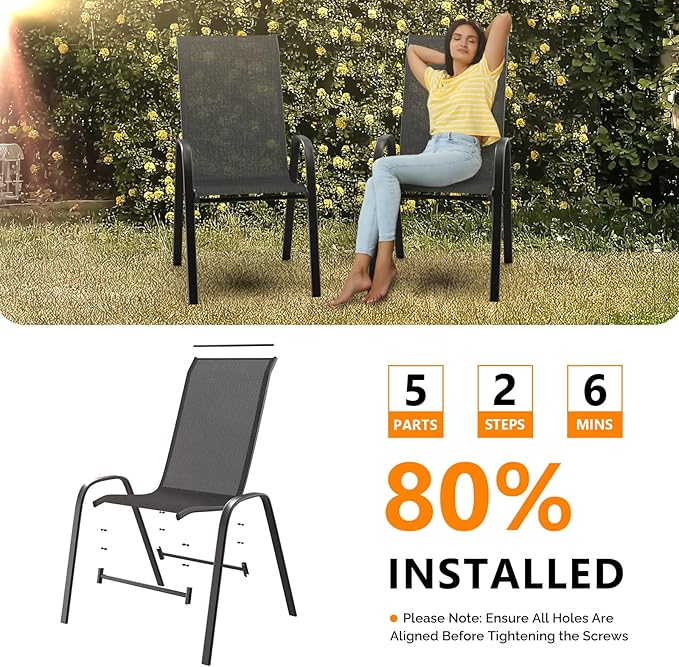 VINGLI Patio Chairs Set of 6 – Stackable Outdoor Dining Chairs - Image 6