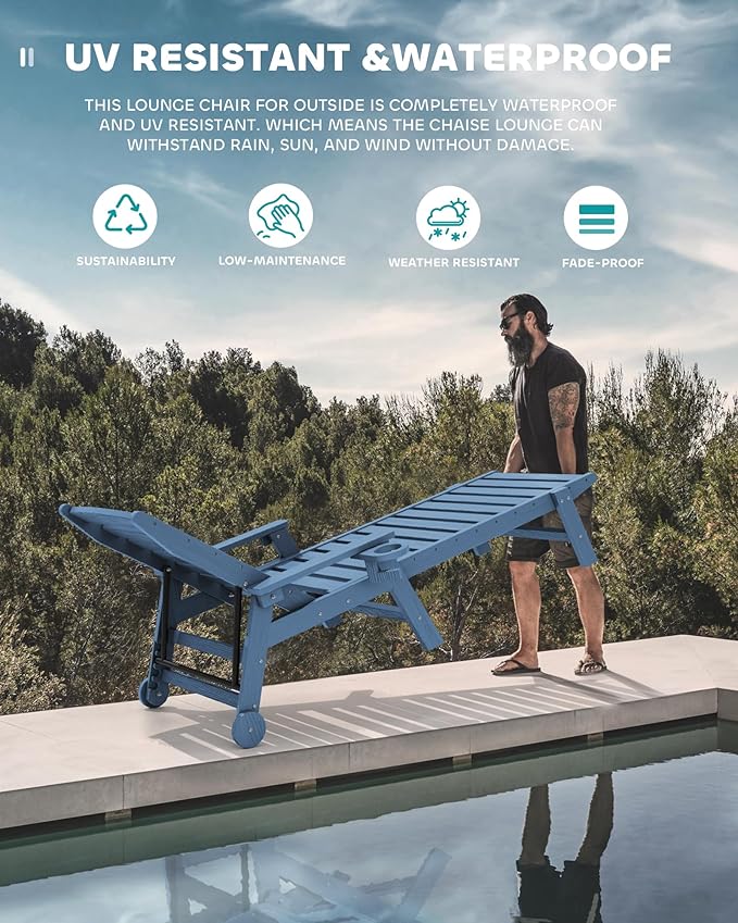 SERWALL Patio Chaise Lounge Chair Set of 6, 5 Positions Adjustable Poly Outdoor - Image 6