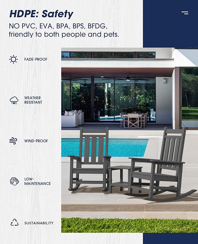 KINGYES Oversized Outdoor Rocking Chair, All-Weather Patio Rocking Chairs - Image 9