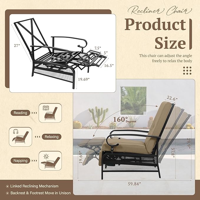 Oakcloud Adjustable Outdoor Lounge Chair Metal Patio Relaxing Recliner Chair - Image 3