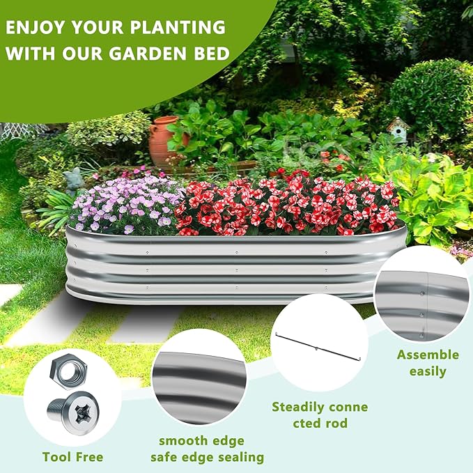 zizin Oval Galvanized Raised Garden Bed Kit 8x2x1ft Metal Planter Box - Image 3
