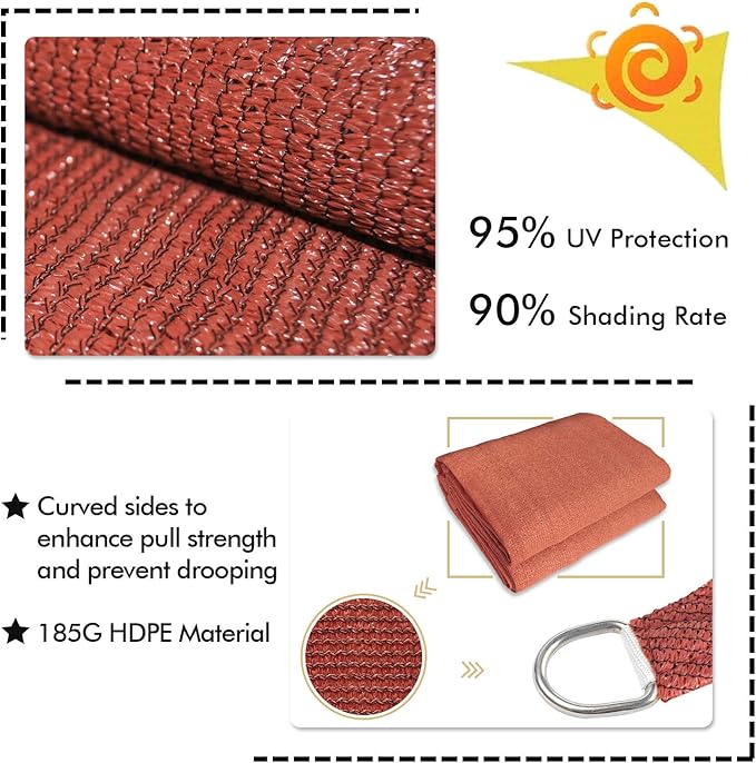 KANAGAWA Sun Shade Sail 15'x15'x21' Rust Red Triangle UV Block Canopy Cover - Image 3