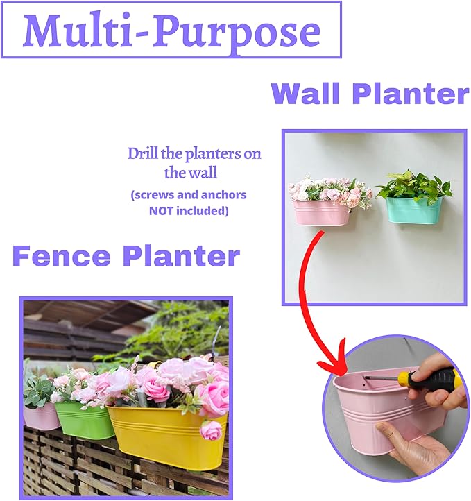 LaLaGreen Rail Planter Outdoor Plants Colorful Metal Iron Strawberry Hanging - Image 5