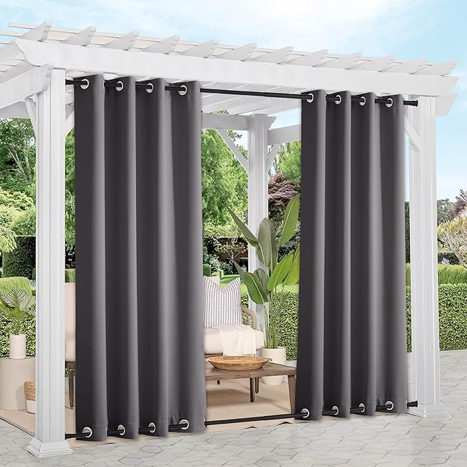 NICETOWN 2 Panels Grey Blackout Outdoor Curtains by NICETOWN