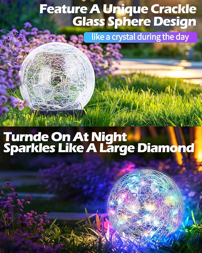 Coroor Garden Solar Ball Lights Outdoor Waterproof, 50 LED Cracked Glass Globe - Image 5