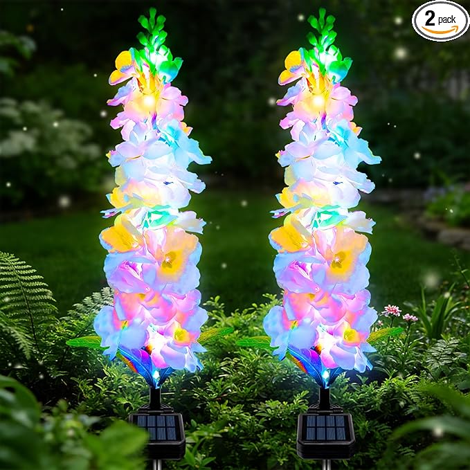 Solar Garden Lights, Delphinium Flowers 2 Pack 40 LEDs, Waterproof Outdoor by MRHEPHAESTUS