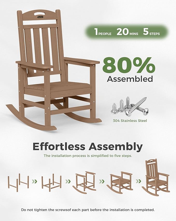 Oversized Rocking Chair Outdoor, High Back Porch Rocker Chair, HDPE All Weather - Image 9