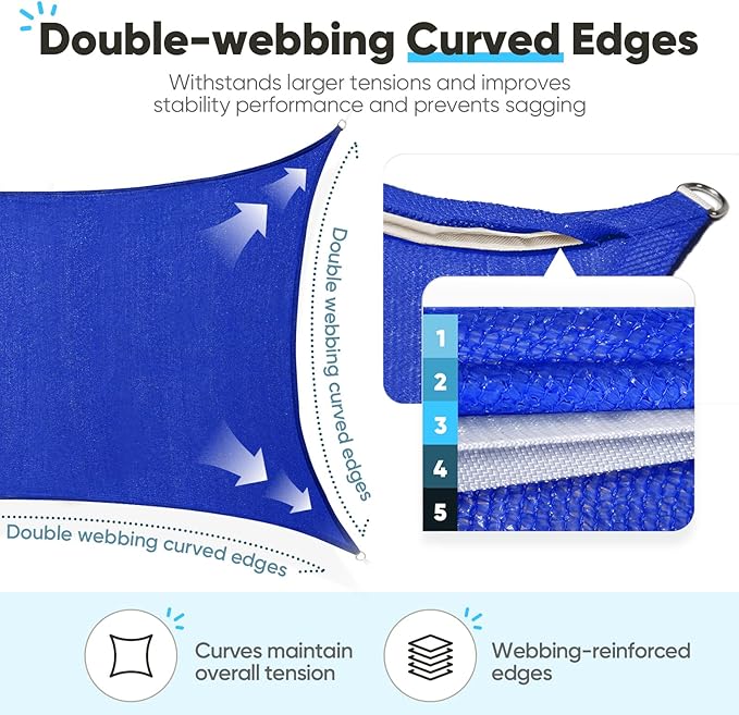 Quictent 20X20FT 185G HDPE Square Sun Shade Sail Canopy 98% UV Block Outdoor - Image 6