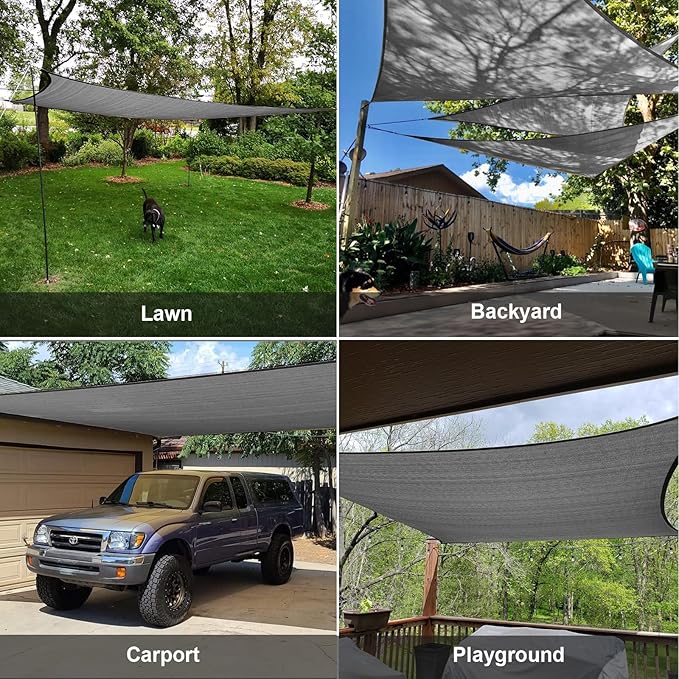 SUNLAX Sun Shade Sail 12' x 16' Dark Grey Rectangle Canopy Sail Shade Cover UV - Image 8