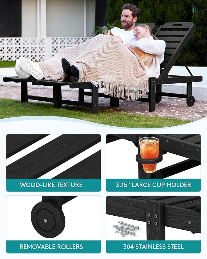 SERWALL Patio Chaise Lounge Chair Set of 4, HDPE Outdoor Lounge Chair - Image 5