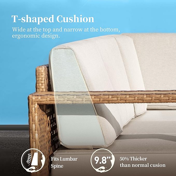 2 Pieces Patio Furniture Set, Outdoor Rattan Wicker Armchirs and Ottomans - Image 4