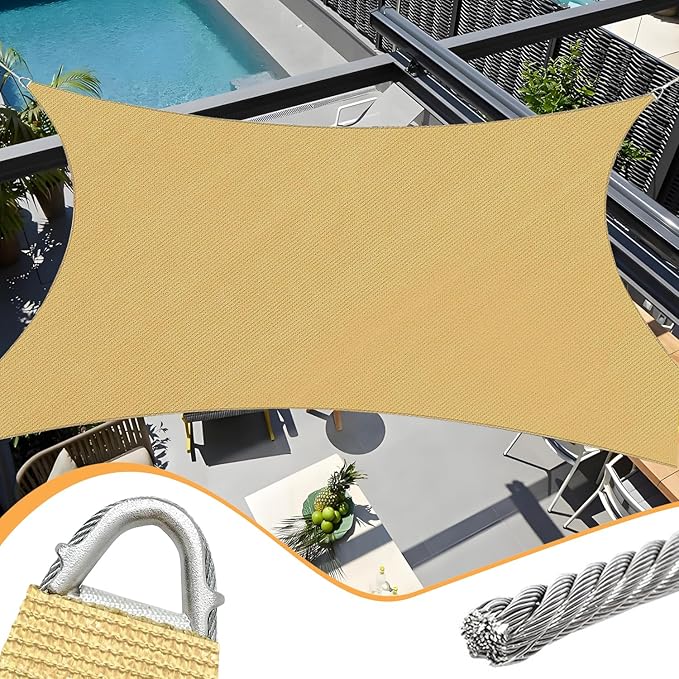 Upgraded with High-Strength Steel Cable Edges 8' x 12' Sun Shade Sail Sand by OOTONAT