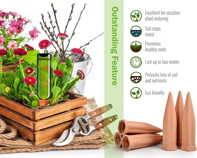 B SEPOR Ceramic Plant Waterer Set of 6 Pack Terracotta Self Watering Spikes - Image 2