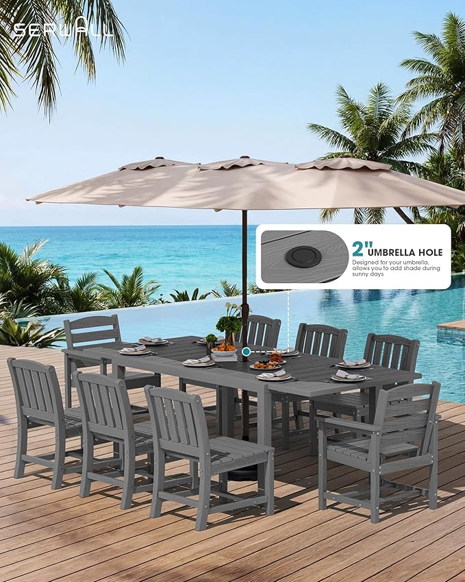 SERWALL 9-Piece Outdoor Dining Set, All Weather HDPE Outdoor Furniture Set - Image 3