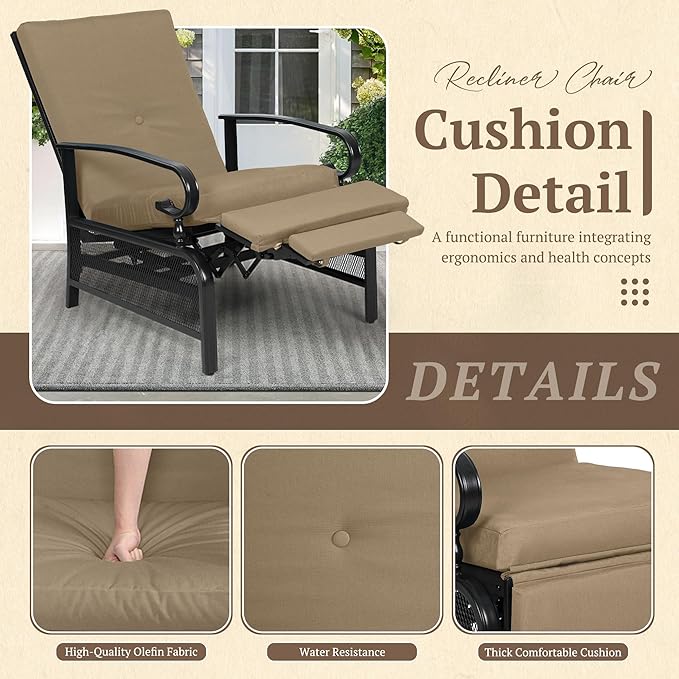 Oakcloud Adjustable Outdoor Lounge Chair Metal Patio Relaxing Recliner Chair - Image 4