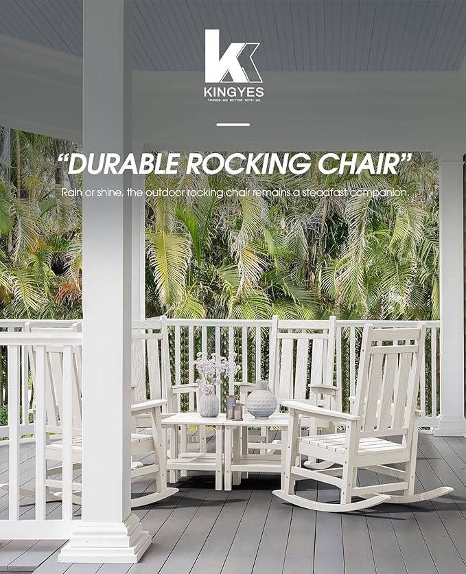 KINGYES Oversized Outdoor Rocking Chair Set of 2, All-Weather Patio Rocking - Image 9